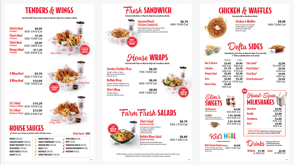 slim chickens menu